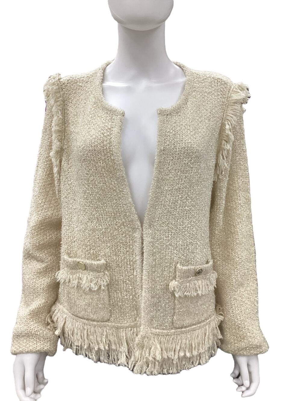 NWT Lilly Pulitzer Blazer Womens SZ XL Lightweight Knit Gold Shimmer Fringe Trim